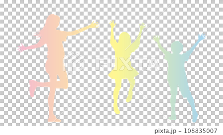 母子3人でジャンプするシルエット_グラデーションカラー 母子3人でジャンプするシルエット_グラデーションカラー 108835007