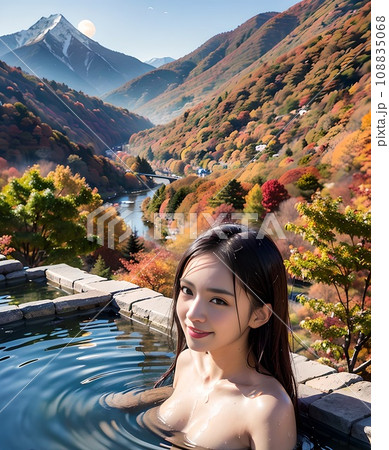 渓谷美を背に女性が露天風呂に入浴(生成AI) 渓谷美を背に女性が露天風呂に入浴(生成AI) 108835068