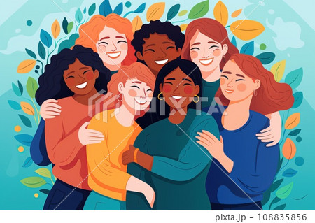 National Hugging Day. Group hug with diverse characters 108835856