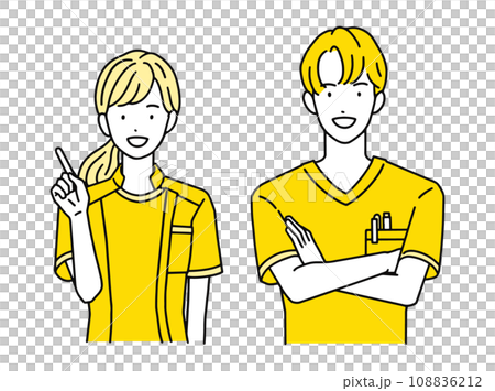 Medical workers with resolved and inspired expressions, male and female 108836212