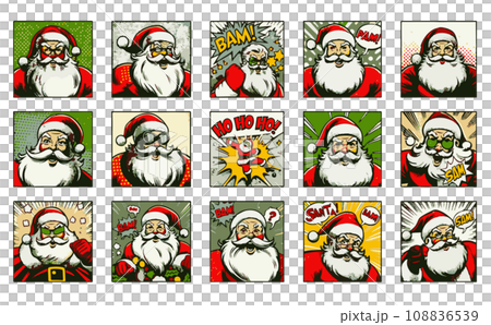 Explode the joy of Christmas! Santa Claus in retro pop art style - generated AI Explode the joy of Christmas! Santa Claus in retro pop art style - generated AI 108836539