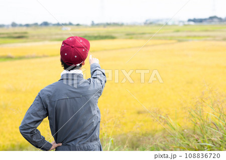 田んぼに立つ爽やかな男性 108836720