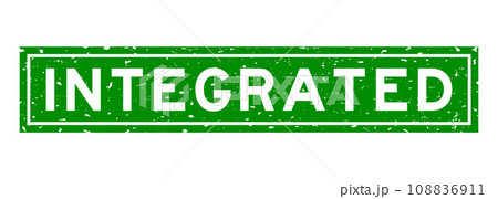Grunge green integrated word square rubber seal stamp on white background 108836911