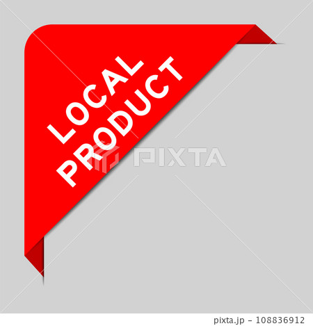 Red color of corner label banner with word local product on gray background 108836912