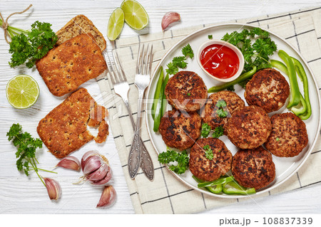 german frikadellen of ground meat on a plate german frikadellen of ground meat on a plate 108837339