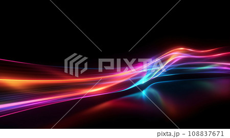 Colorful curvy light trail isolated on black background, futuristic technology and innovation concept abstract background. Generative AI 108837671
