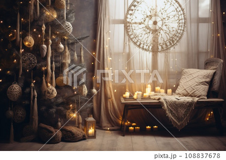 Christmas design interior in boho style 108837678