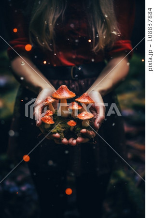 Basket with fly agarics mushrooms 108837884