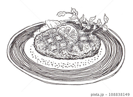 イラスト素材: 手描きの塩でいただく本格派ハンバーグ ペン画モノクロ1 イラスト素材: 手描きの塩でいただく本格派ハンバーグ ペン画モノクロ1 108838149