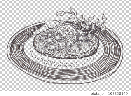 イラスト素材: 手描きの塩でいただく本格派ハンバーグ ペン画モノクロ1 イラスト素材: 手描きの塩でいただく本格派ハンバーグ ペン画モノクロ1 108838149