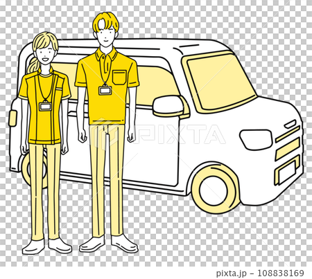 訪問診療車と訪問看護を行う医療従事者　男性＆女性 108838169