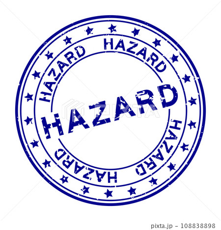 Grunge blue hazard word round rubber seal stamp on white background Grunge blue hazard word round rubber seal stamp on white background 108838898