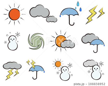 天気マークの可愛いイラストセット 108838952
