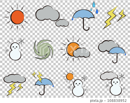 天気マークの可愛いイラストセット 108838952