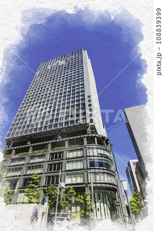 水彩画風 東京駅丸の内口 新丸ビル 東京都千代田区 水彩画風 東京駅丸の内口 新丸ビル 東京都千代田区 108839399