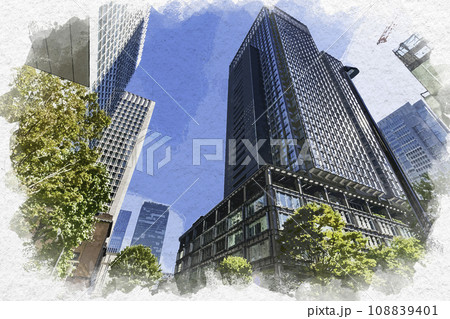 水彩画風 東京駅丸の内口 新丸ビル 東京都千代田区 水彩画風 東京駅丸の内口 新丸ビル 東京都千代田区 108839401