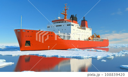 Icebreaker goes on the sea among the blue ice. Icebreaker goes on the sea among the blue ice. 108839420