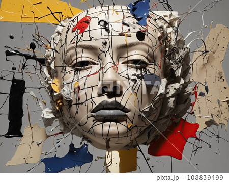 Woman's face made from a colored mask Woman's face made from a colored mask 108839499