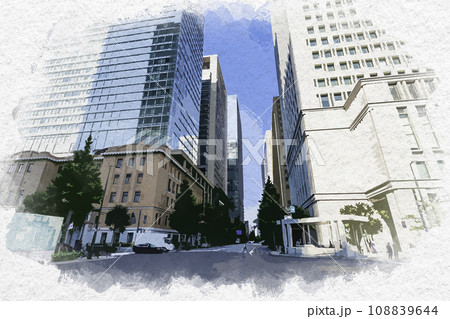 水彩画風 東京駅丸の内口 大名小路 東京都千代田区 水彩画風 東京駅丸の内口 大名小路 東京都千代田区 108839644