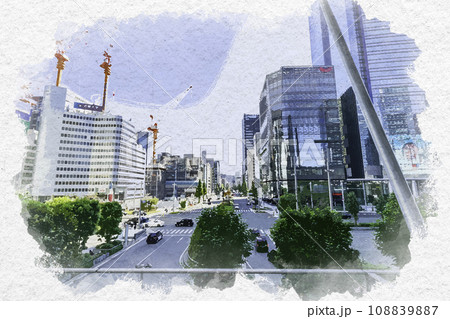 水彩画風　東京駅八重洲口　八重洲通り　東京都千代田区 108839887