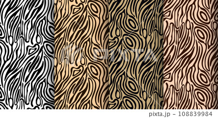 Leopard, tiger seamless pattern, abstract wild animal skin background. Set of leopard textures, design for backgrounds, prints, textiles. Vector 108839984