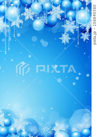 Christmas blue background with blue balls and white snowflakes 108840380