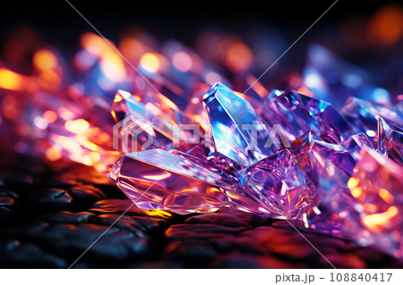 Twilight Gemstones: Captivating Crystal Landscape in Ambient Light. AI generation 108840417