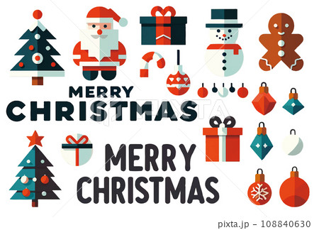 イラスト素材: クリスマスカード デザイン用セット 108840630