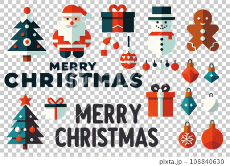 イラスト素材: クリスマスカード デザイン用セット 108840630