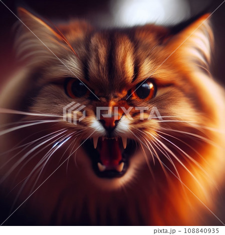 Angry cat closeup. The cat growls 108840935