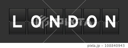 Black color analog flip board with word london on gray background 108840943