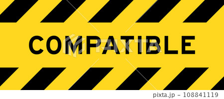 Yellow and black color with line striped label banner with word compatible 108841119