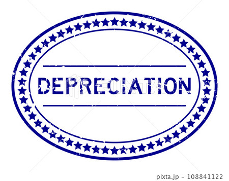 Grunge blue depreciation word oval rubber seal stamp on white background 108841122