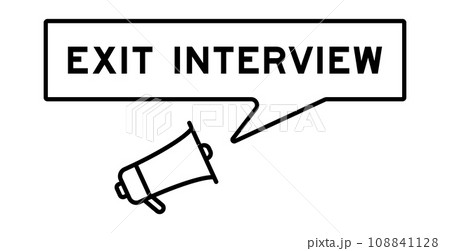 Megaphone icon with speech bubble in word exit interview on white background 108841128