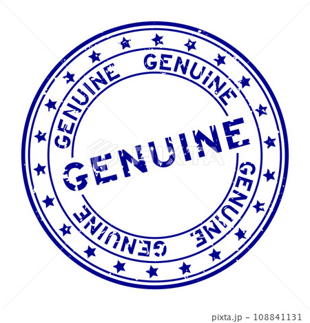 Grunge blue genuine word round rubber seal stamp on white background Grunge blue genuine word round rubber seal stamp on white background 108841131