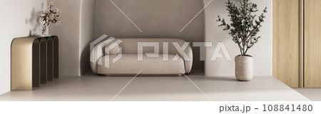 Minimalist lounge with sleek decor and indoor greenery 108841480