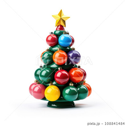 Beautiful decorated snowed in christmas tree on white Generative AI technology 108841484