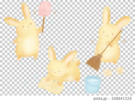 お掃除するウサギの水彩イラスト お掃除するウサギの水彩イラスト 108841528
