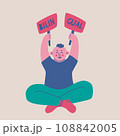 Happy cute boy holding signs above his head. Bilingual or multilingual child. Vector isolated illustration. 108842005