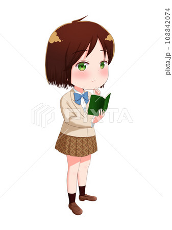 読書をしている女の子のイラスト　立ち姿　制服ブレザー 108842074
