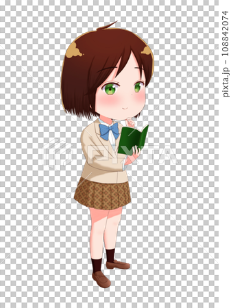 読書をしている女の子のイラスト　立ち姿　制服ブレザー 108842074