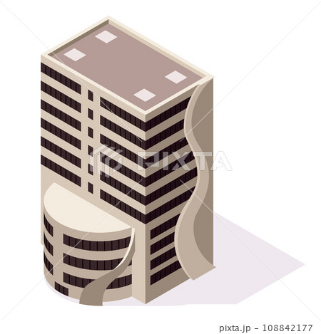 Isometric offices or business center icon. Town apartment building city map creation. Architectural vector 3d illustration. Infographic element. City house composition 108842177