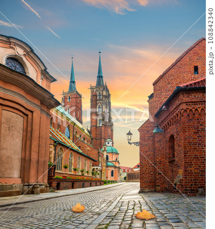 Wroclaw cathedral in autumn 108842340