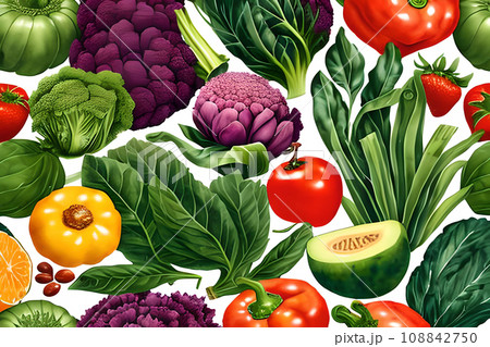 Vegetable pattern and texture background illustration watercolor seamless collection for fabric or any media print. 108842750