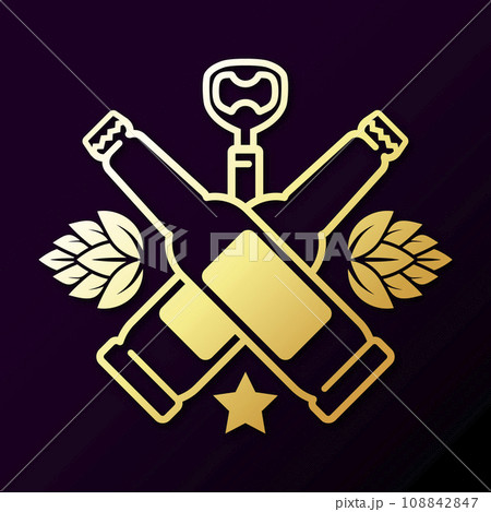 Hops beer bottles and bottle opener golden design Hops beer bottles and bottle opener golden design 108842847