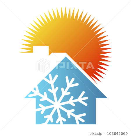 House silhouette sun and snowflake, home air conditioning 108843069
