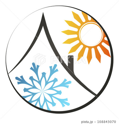 House silhouette sun and snowflake House silhouette sun and snowflake 108843070