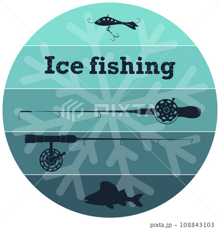 Ice fishing symbol with fishing rods and fish 108843103