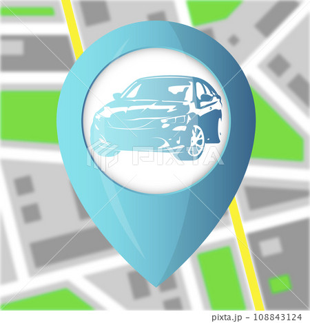 Location label on map with car Location label on map with car 108843124