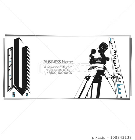 Measuring the level of a construction device. Business card for engineer builder Measuring the level of a construction device. Business card for engineer builder 108843138